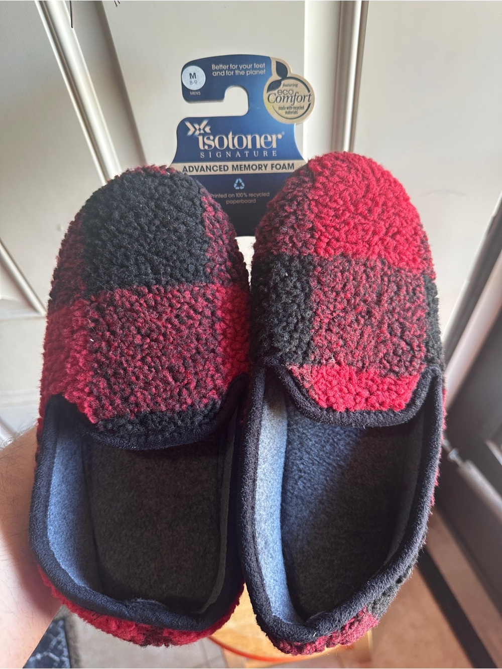 isotoner Kids Red & Black Plaid Cozy Memory Foam Slippers
